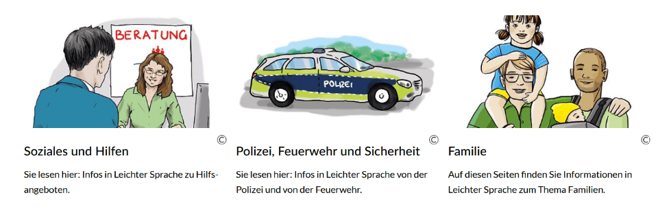 Beispiel einer Informationsstruktur aus jeweils Bild + Text in leichter Sprache